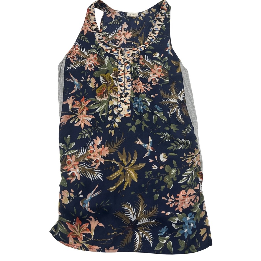 Tiny Anthropologie Floral Sleeveless Tank Top XS Navy & Gray Women's Blouse